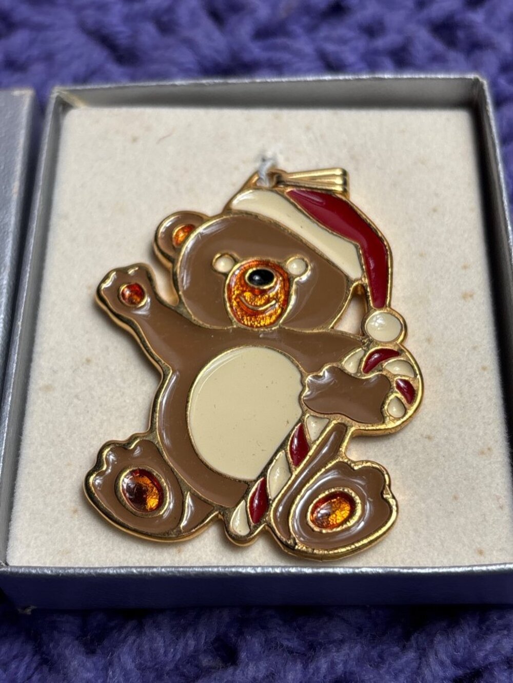 Wallace Silversmiths Christmas Cookies Necklace Goldtone Enamel Pewter Bear - Picture 2 of 7